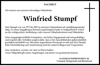 Traueranzeige von Winfried Stumpf von Neue Presse Coburg