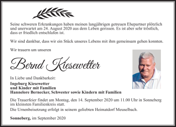 Traueranzeige von Bernd Kiesewetter von Südthüringer Presse