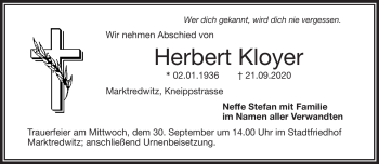 Traueranzeige von Herbert Kloyer von Frankenpost