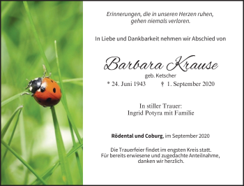 Traueranzeige von Barbara Krause von Neue Presse Coburg