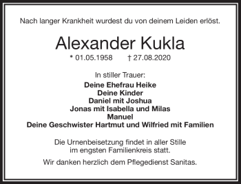 Traueranzeige von Alexander Kukla von Frankenpost