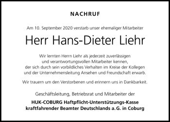 Traueranzeige von Hans-Dieter Liehr von Neue Presse Coburg