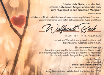 Traueranzeige von Wolfhardt Bock von Südthüringer Presse