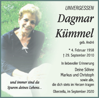 Traueranzeige von Dagmar Kümmel von Südthüringer Presse