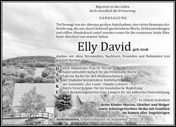 Traueranzeige von Elly David von Südthüringer Presse