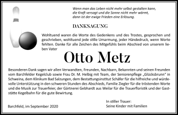 Traueranzeige von Otto Metz von Südthüringer Presse