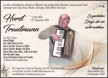 Traueranzeige von Horst Trautmann von Südthüringer Presse