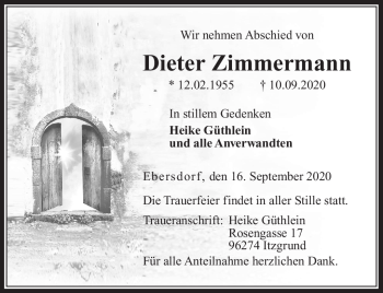 Traueranzeige von Dieter Zimmermann von Neue Presse Coburg