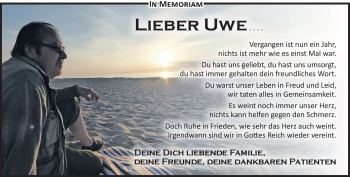 Traueranzeige von Uwe Hoßfeld von Südthüringer Presse