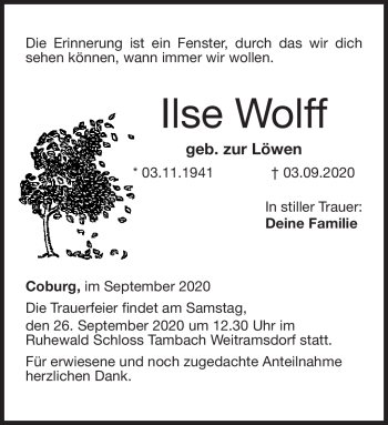 Traueranzeige von Ilse Wolff von Neue Presse Coburg