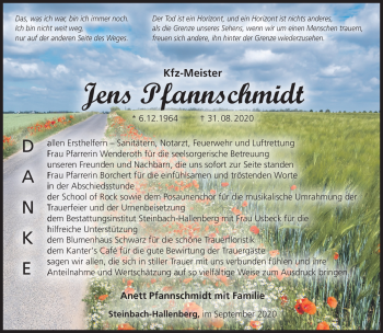 Traueranzeige von Jens Pfannschmidt von Südthüringer Presse