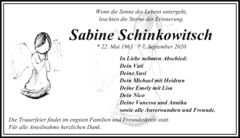 Traueranzeige von Sabine Schinkowitsch von Frankenpost