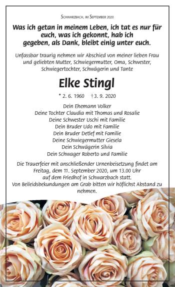 Traueranzeige von Elke Stingel von Südthüringer Presse