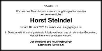 Traueranzeige von Horst Steindel von Südthüringer Presse