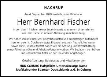 Traueranzeige von Bernhard Fischer von Neue Presse Coburg