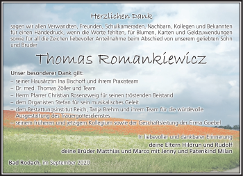 Traueranzeige von Thomas Romankiewicz von Südthüringer Presse