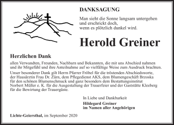 Traueranzeige von Herold Greiner von Südthüringer Presse