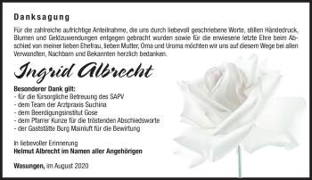 Traueranzeige von Ingrid Albrecht von Südthüringer Presse