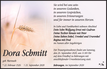 Traueranzeige von Dora Schmitt von Südthüringer Presse