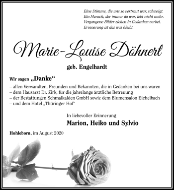 Traueranzeige von Marie-Louise Döhnert von Südthüringer Presse