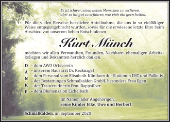 Traueranzeige von Kurt Münch von Südthüringer Presse