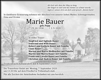 Traueranzeige von Maria Bauer von Neue Presse Coburg