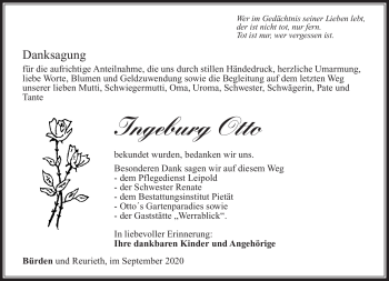Traueranzeige von Ingeburg Otto von Südthüringer Presse
