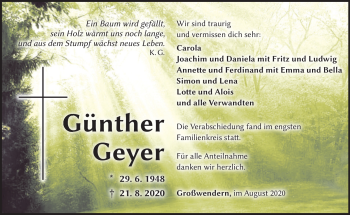 Traueranzeige von Günther Geyer von Frankenpost