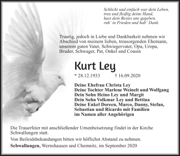 Traueranzeige von Kurt Ley von Südthüringer Presse