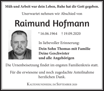 Traueranzeige von Raimund Hofmann von Südthüringer Presse
