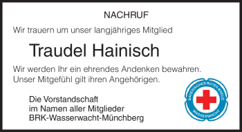 Traueranzeige von Traudel Hainisch von Frankenpost
