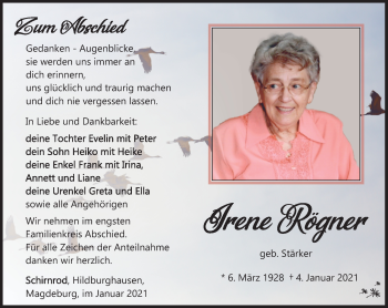Traueranzeige von Irene Rögner von Südthüringer Presse