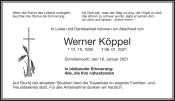 Traueranzeige von Werner Köppel von Frankenpost
