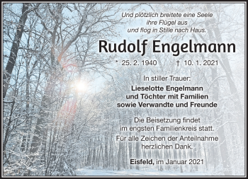 Traueranzeige von Rudolf Engelmann von Südthüringer Presse