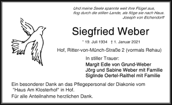 Traueranzeige von Siegfried Weber von Frankenpost