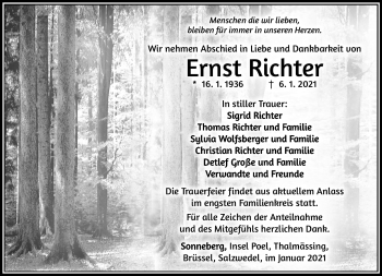 Traueranzeige von Ernst Richter von Südthüringer Presse