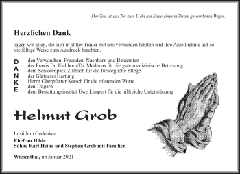 Traueranzeige von Helmut Grob von Südthüringer Presse