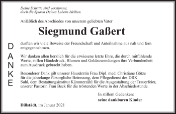 Traueranzeige von Siegmund Gaßert von Südthüringer Presse