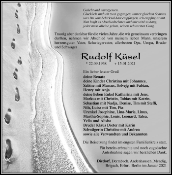 Traueranzeige von Rudolf Küsel von Südthüringer Presse