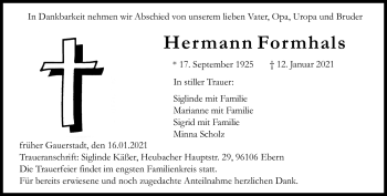 Traueranzeige von Hermann Formhals von Neue Presse Coburg