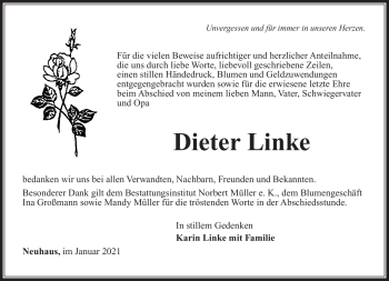 Traueranzeige von Dieter Linke von Südthüringer Presse
