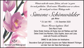 Traueranzeige von Simone Schönwälder von Südthüringer Presse