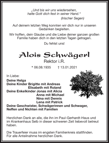 Traueranzeige von Alois Schwägerl von Frankenpost