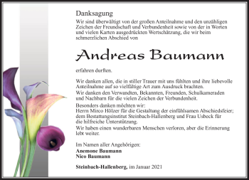 Traueranzeige von Andreas Baumann von Südthüringer Presse
