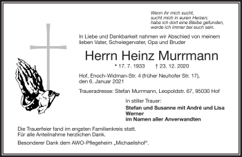 Traueranzeige von Heinz Murrmann von Frankenpost