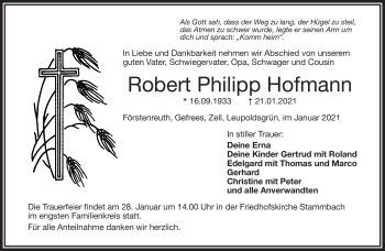 Traueranzeige von Robert Philipp Hofmann von Frankenpost