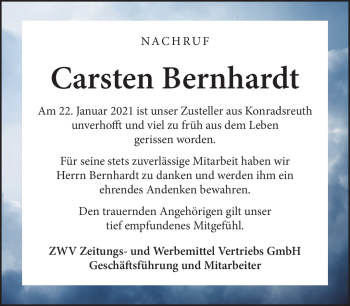 Traueranzeige von Carsten Bernhardt von Frankenpost