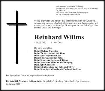 Traueranzeige von Reinhard Willms von Südthüringer Presse