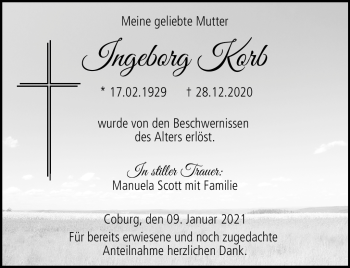 Traueranzeige von Ingeborg Korb von Neue Presse Coburg
