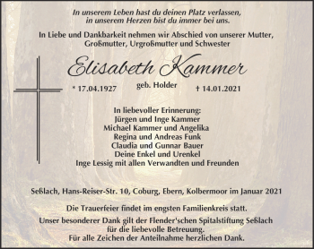 Traueranzeige von Elisabeth Kammer von Neue Presse Coburg